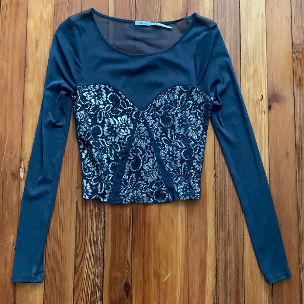 Mesh Long Sleeve Party Top